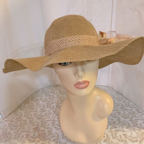 Lake Shore Drive Straw Hat w/ Decoration Adjustable Brim OSFA NWOT Gorgeous - Picture 1 of 9